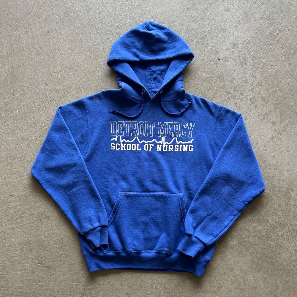 Champion Eco Detroit Mercy School of Nursing Sweatshirt Size Small Blue Hoodie